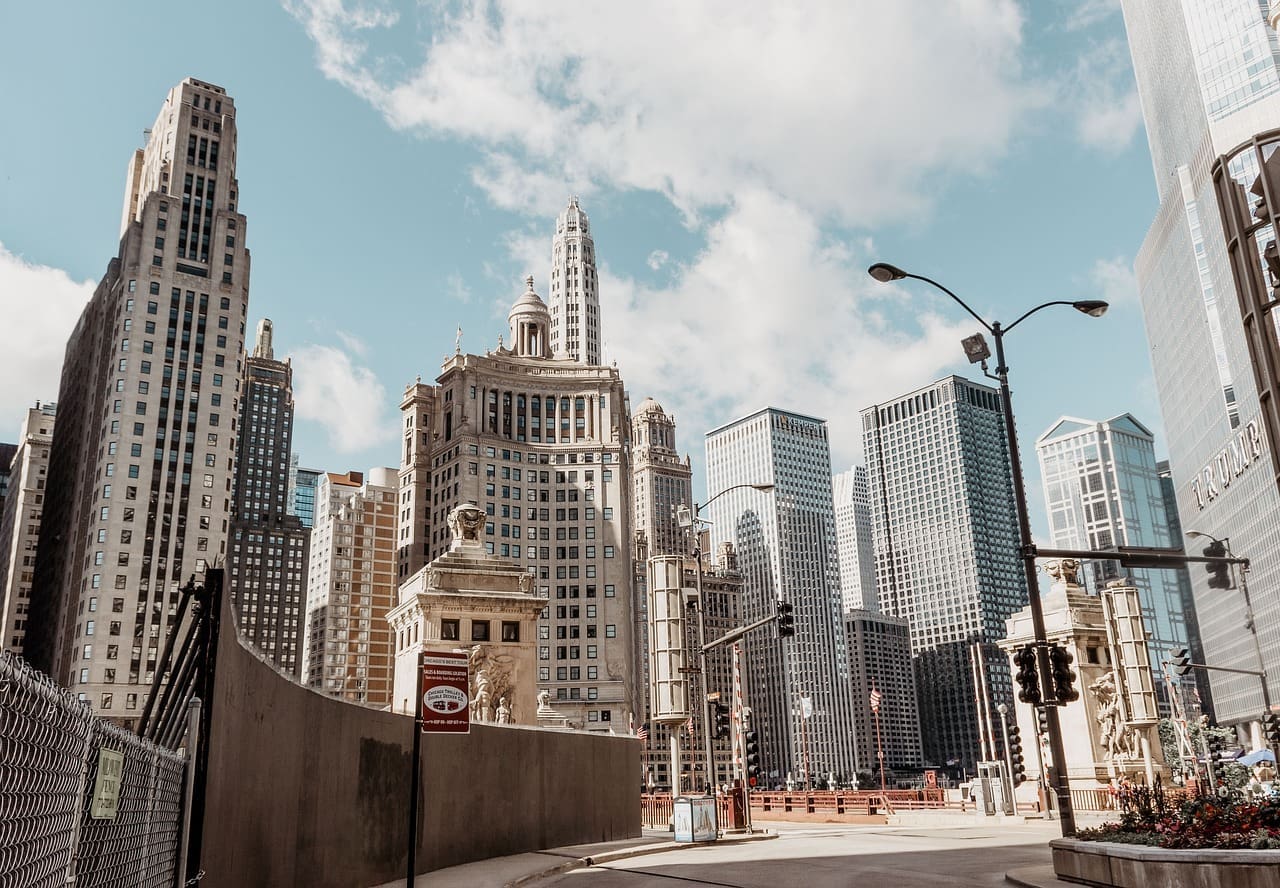 Buildings in Chicago near Wacker Drive.