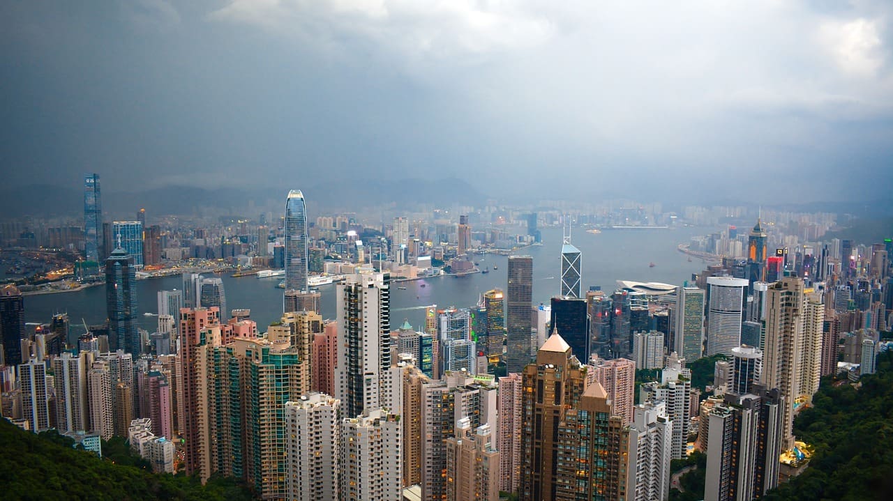 The skyline of Hong Kong overlooking Victoria Harbour.