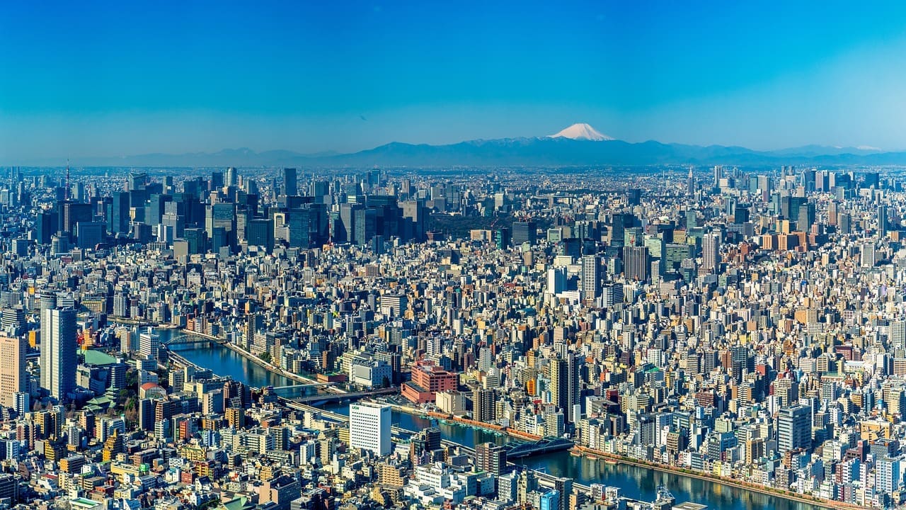 The cityscape of Tokyo with Mt.Fuji in the distance.