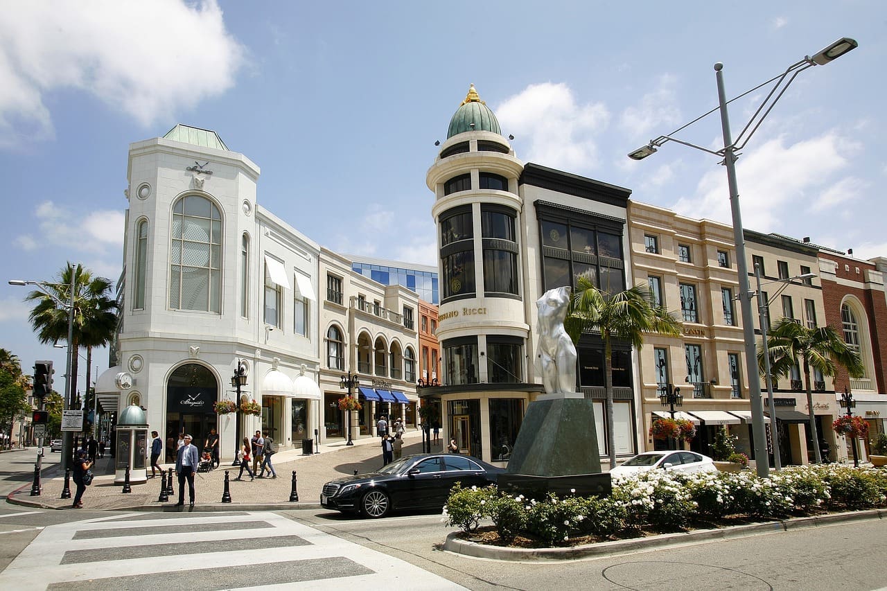 The entrance to Rodeo Drive in Beverly Hills, California.