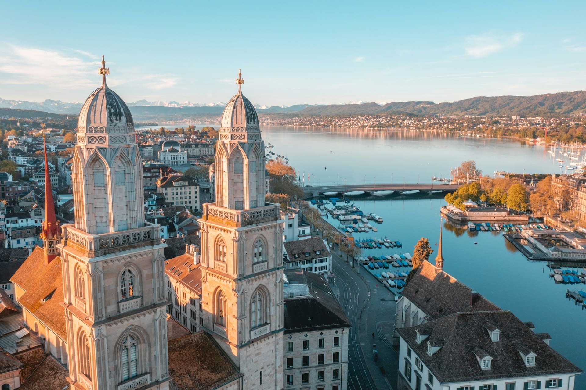 A photo of Zurich, Switzerland along Lake Zurich.