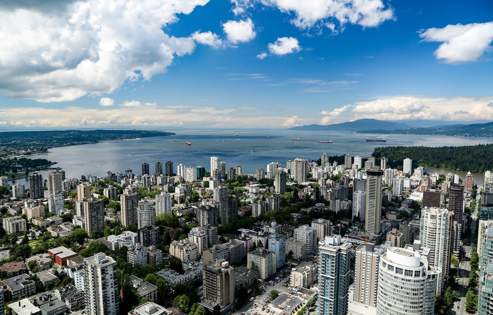 A photo of Vancouver facing towards the Burrard Inlet.
