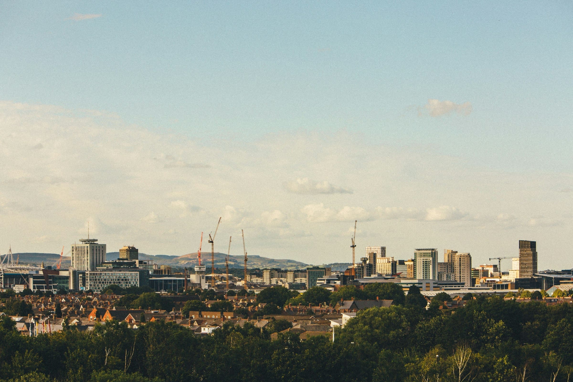 A photo of the skyline of Cardiff, Wales.