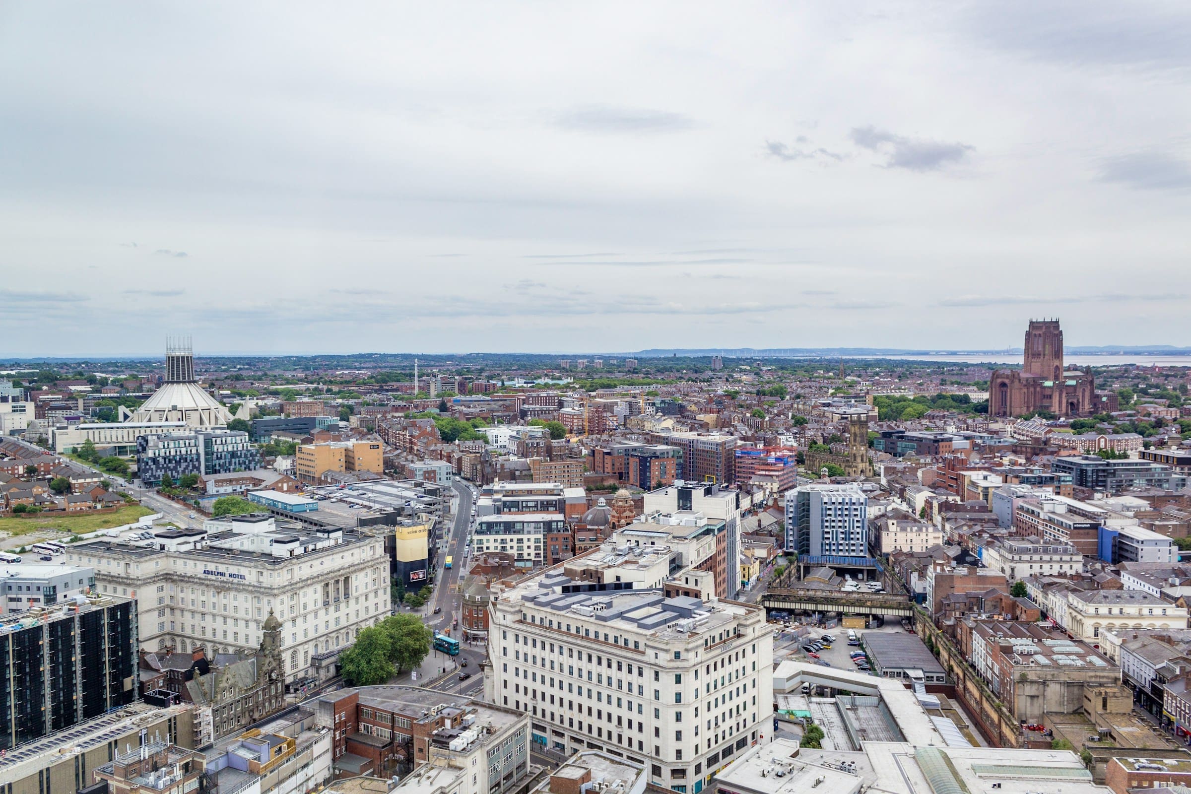 An overhead photo of Liverpool, UK.