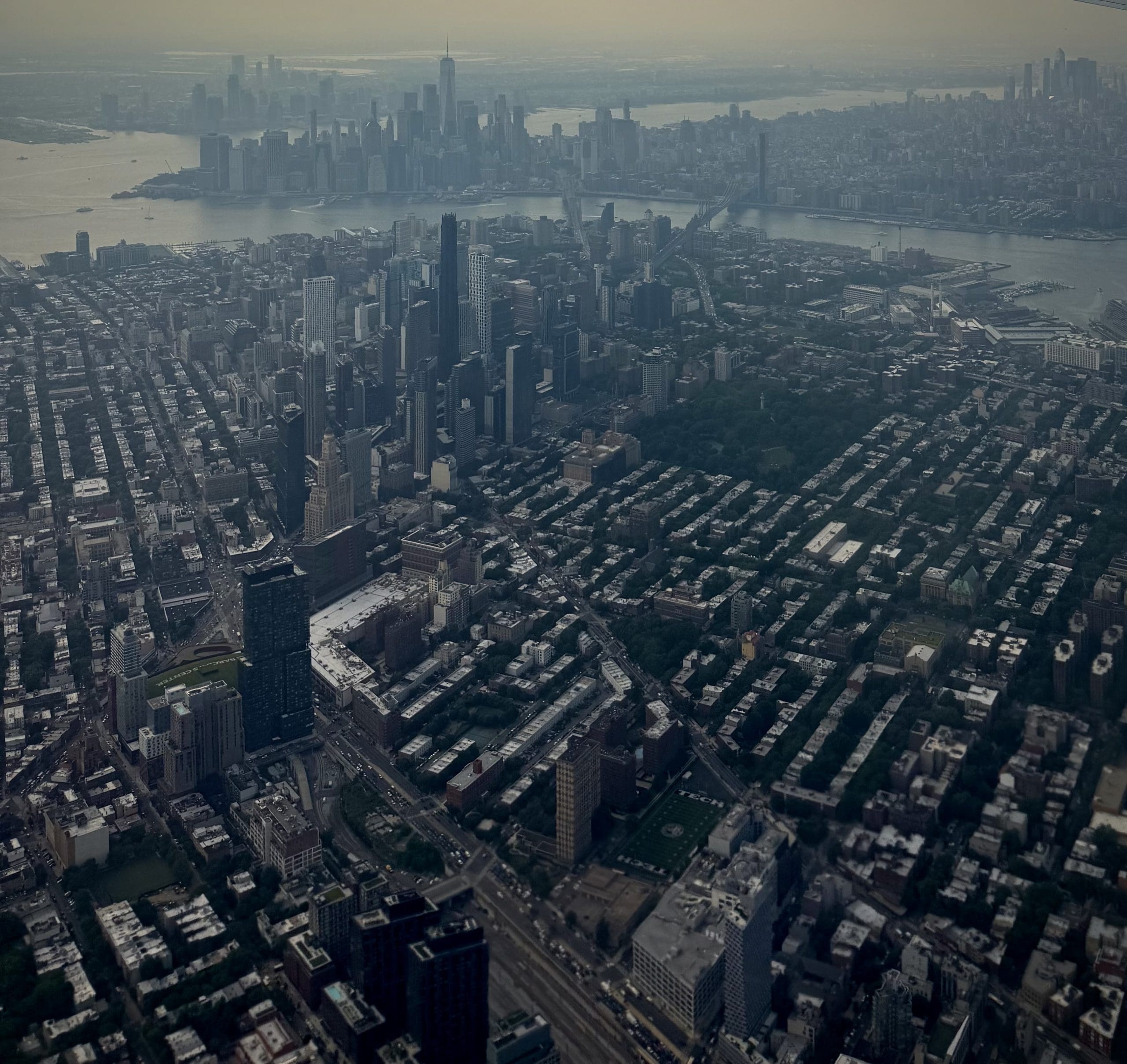 A bird's eye view taken above Downtown Brooklyn.