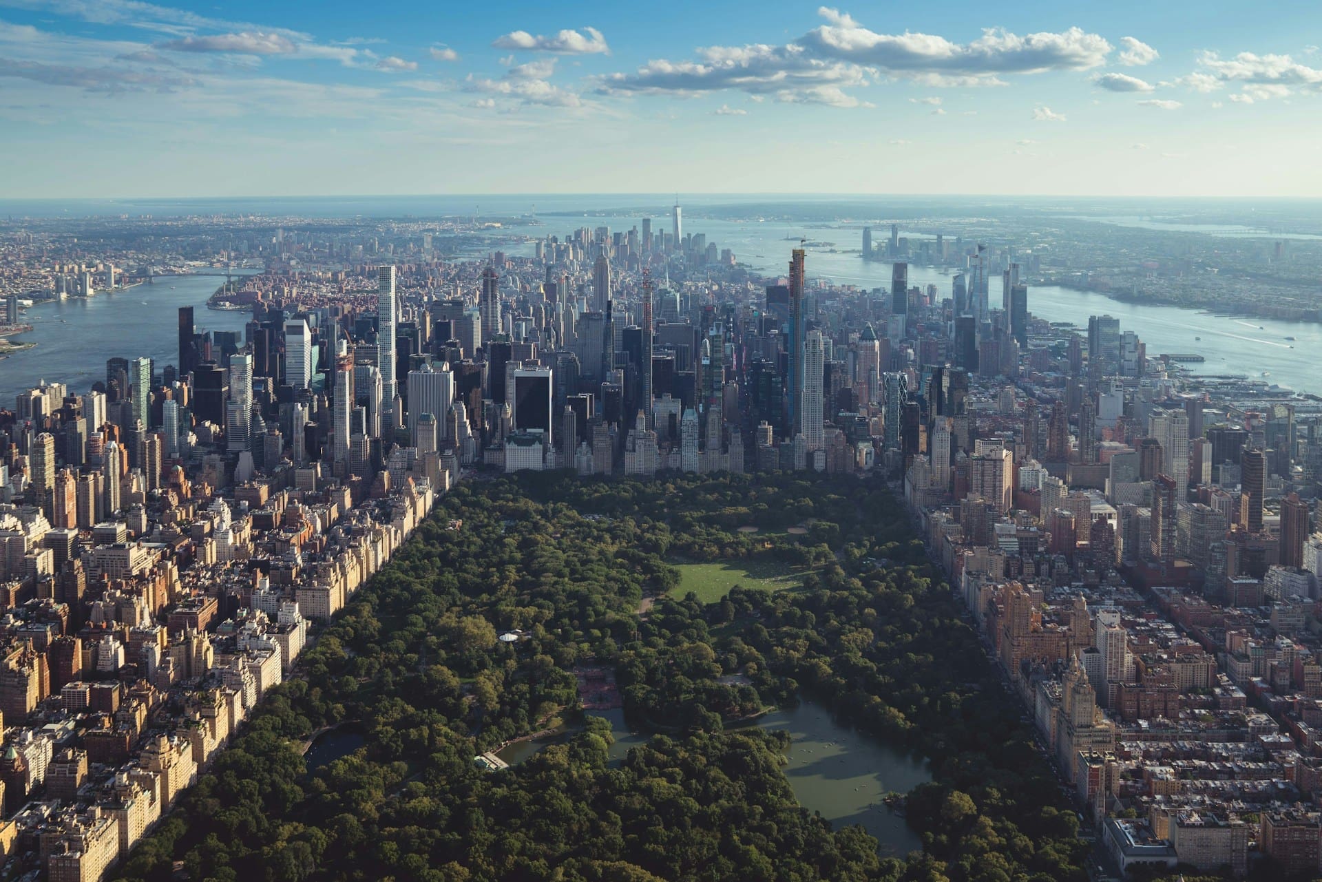 An image of New York City, looking south from Central Park.