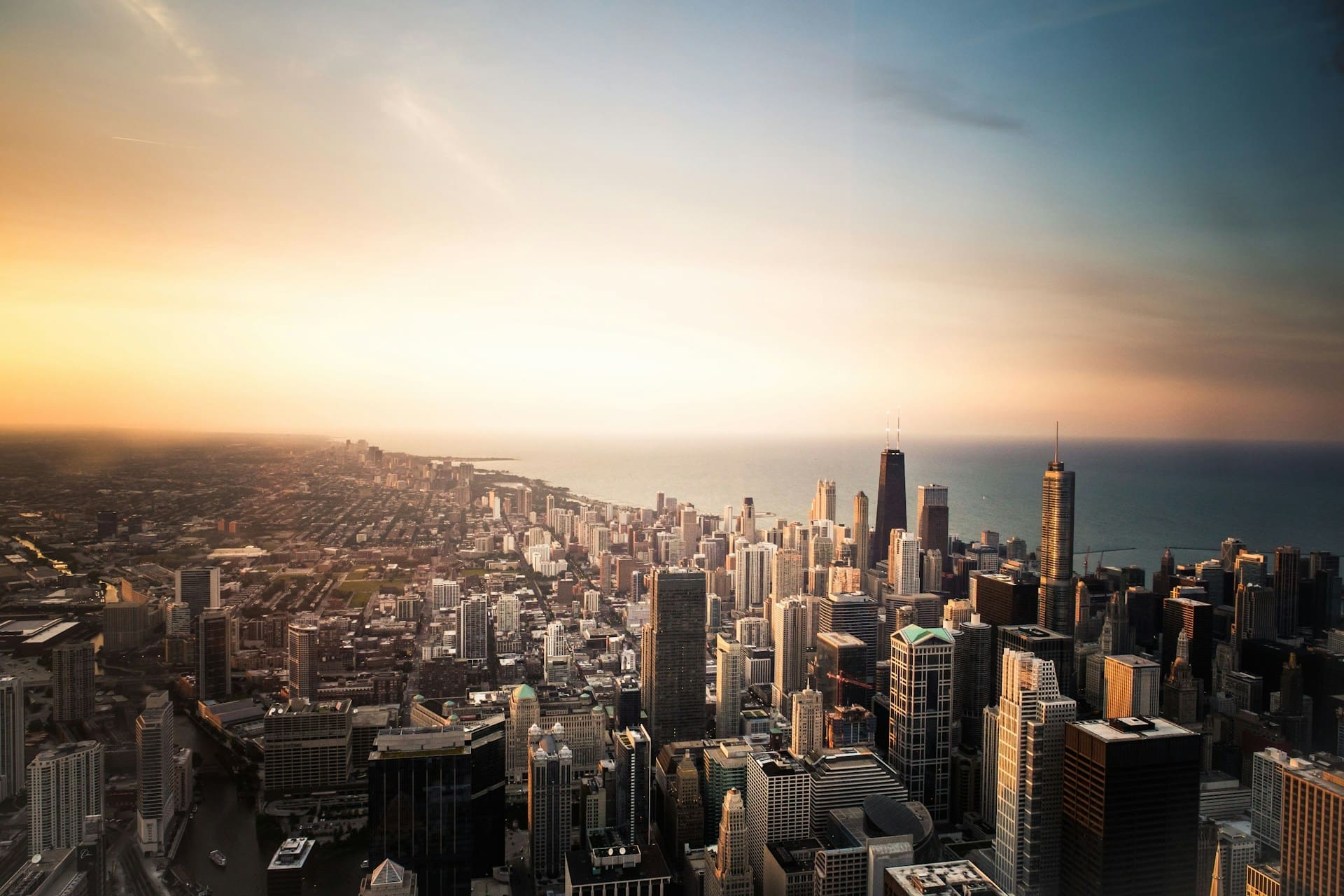 An image of Chicago at sunset.